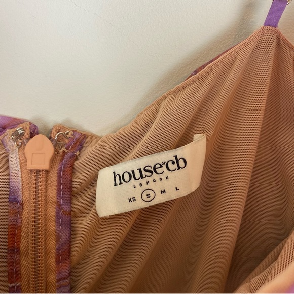 House Of CB Mini Dress Purple Swirl Ruched Organza Mesh 2021 Resorts Collection - Picture 5 of 9